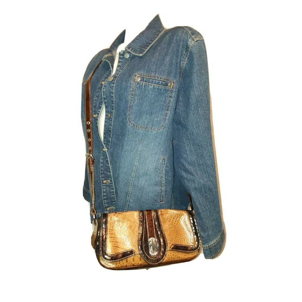 M.C. Marc Chantal Purse 2Tone Brown CROCO Leather Western Crossbody Shoulder Bag